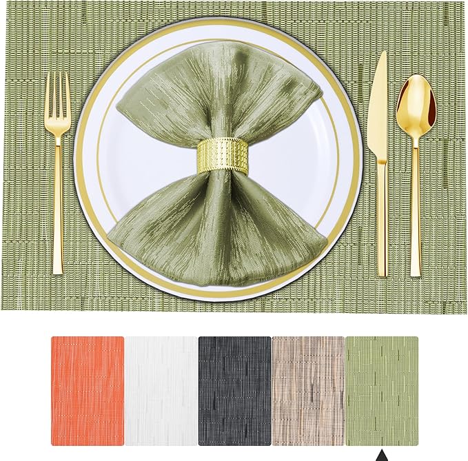 BETEAM Placemats Set of 4, Woven Vinyl Placemat for Dining Table Washable Wipeable Kitchen Place Mats Durable Indoor Outdoor Table Mats