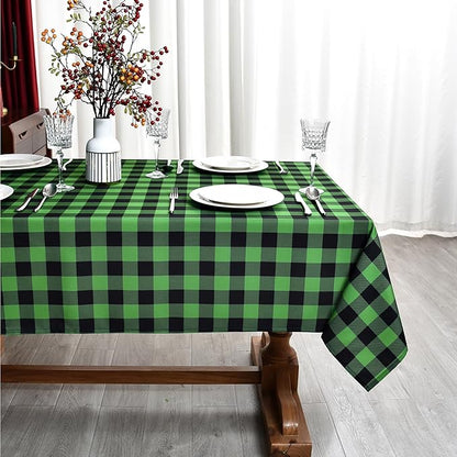 Gingham Tablecloth Fabric - Oblong 58x120 Water Resistant Irish Table Cloth for Indoor Use - Christmas Tabletop Cover Perfect for Birthday, Picnics, Gardens, and Saint Patricks Day