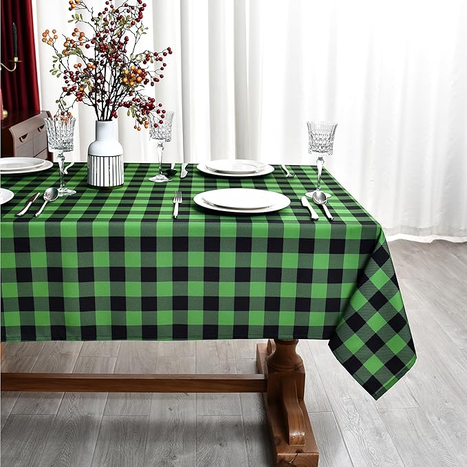 Gingham Plaid Tablecloth - Rectangular 58x102 Inch Water Resistant St Patricks Table Cloth for Indoor/Outdoor Use - Seasonal Irish Christmas Table Cover for Kitchen, Picnics, and Parties