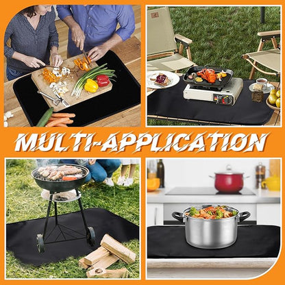 Apipi 24 x 31in Fireproof Grill Mat for Outdoor Grill - 2mm Thickened Heat Resistant Mat for Countertop, Easy to Clean & Waterproof & Oil Proof for Protecting Prep BBQ Table