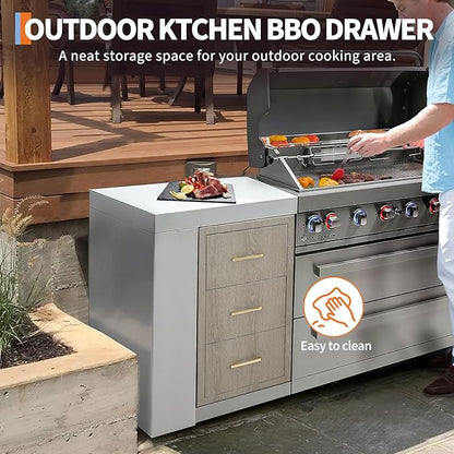 Stainless Steel Outdoor Kitchen Double Access Drawers 17"W x 30"H x 21"D - Heavy Duty Weather-Resistant Combo with Built-in Paper Towel Holder, Flush Mount for BBQ Island & Grill Station