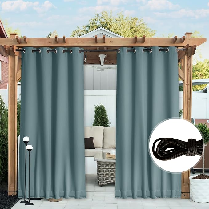 NICETOWN 2 Panels Outdoor Curtains Waterproof W52xL108 Greyish Blue | Windproof - Image 7