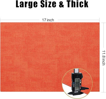 Homaxy Faux Leather Heat Resistant Placemats for Dining Table Set of 6, Waterproof Wipeable Washable PU Table Mats, Easy to Clean Anti-Slip Place Mats, 11.8" x 17", Orange