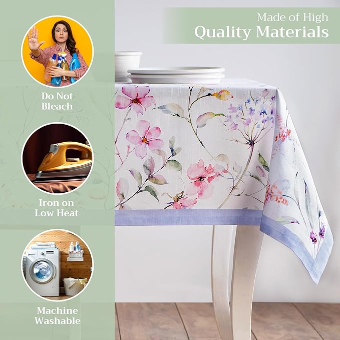 Maison d' Hermine Table Cloth Rectangle Table 100% Cotton 60 x 90 Inches Tablecloth Reusable Decorative for Dining Room, Farmhouse, Home, Party, Festive & Wedding Spring Summer - Summer Floral