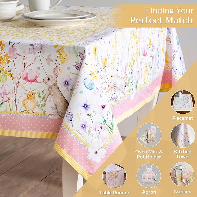 Maison d' Hermine Table Cloth Rectangle Table 100% Cotton 70 x 120 Inches Tablecloth Reusable Decorative for Dining Room, Farmhouse, Home, Party, Festive & Wedding Spring Summer - Easter Zest