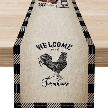 Farm Animals Table Runner, Rustic Farmhouse Cow Pig Rooster Watercolor Coffee Table Center Decor for Home Kitchen Dining Patio Holiday Party Indoor Outdoor Table Decorations, 13"x72" Inch