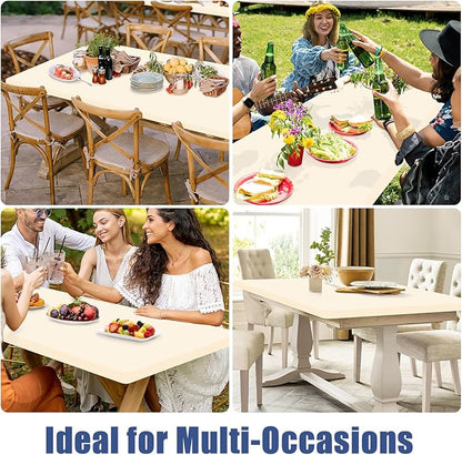 Spandex 4 Foot Rectangle Table Cloth 6 Pack, Elastic Fitted Tablecloths for Picnic, Stretch Washable Patio Table Cover for Outdoor, Camping, Banquet and Parties (Champagne, 30"x48")