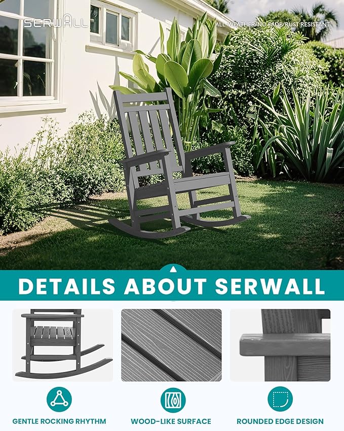 SERWALL Outdoor Rocking Chair Set of 6, Patio Rocking Chairs - Image 4
