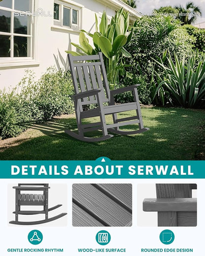 SERWALL Outdoor Rocking Chair Set of 4, HDPE Rocker - Image 4