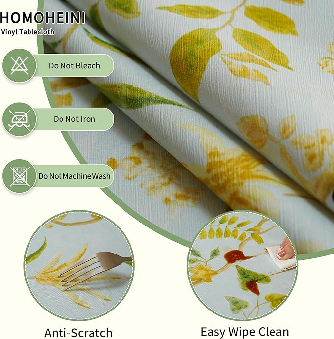 Rectangle Picnic Table Cloth, Elastic Waterproof Fitted Vinyl Tablecloths for 8 Foot Tables, Wipeable Flannel Backed Table Covers for Dining, Camping, Outdoor(Leaves,36"x96")