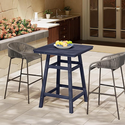 Costaelm Outdoor Bar Table, 37" Counter Height Square Patio Cocktail Bar Table with Umbrella Hole, Patio Bistro Dining Pub Table for Front Porch Deck Backyard Garden, Navy Blue