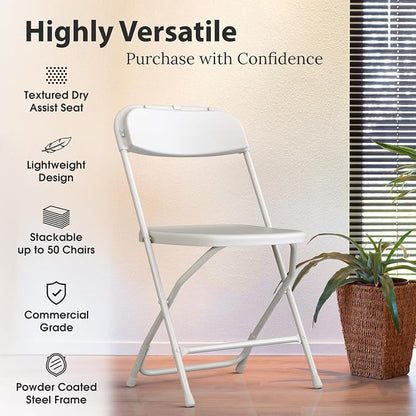 4 PACK White Foldable Plastic Chair | Folding & Stackable | 350 lbs Capacity - Image 3