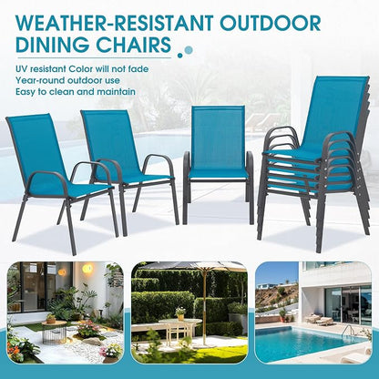 24.4" Wide Outdoor Stackable Chairs Set of 8 | Stacking Patio Chairs - Image 8