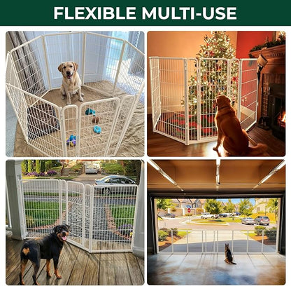 FXW Dog Gate Extra Wide Designed for Indoor Use, Adjustable Width Up to 219-inch Wide (45" H 8 Wire Panels for Large Dogs), White