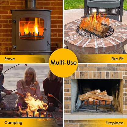 STBoo Fireplace Grate 20inch - Wood Stove Fire Grates Heavy Duty | Fireplace Log Holder | Firewood Log Burning Wrought Cast Iron Rack | Fire Pit Tray for Indoor Chimney Hearth & Outdoor Kindling Tool