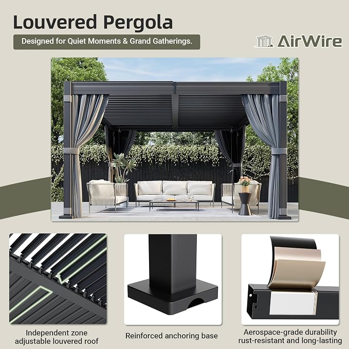Airwire 10x12 FT Louvered Pergola - Image 4
