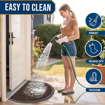 Smiry Half Circle Front Door Mat Outside Entrance, Heavy Duty Sturdy Natural Rubber Doormat, Trap Dirt and Moisture, Low Profile Mats for Indoor Outdoor Entry, Irregular Triangle (36x24, Dark Brown)