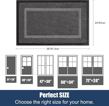 Large Front Door Mat Outside Entrance Indoor Doormat, 36" x 24" Outdoor Mats for Patio Waterproof, Outdoor Doormats for Outside Entry, Indoor Rugs for Entryway, Sturdy Natural Rubber Entry Mat, Grey