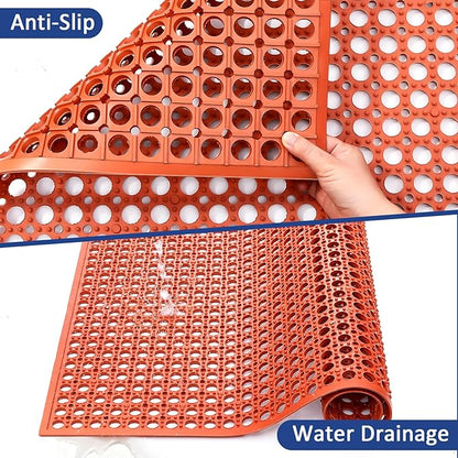 Outdoor Rubber Mat Kitchen Anti-Fatigue Entrance Floor Mats (24"x 36") Commercial Restaurant Bar Floor Mat New Outside Rubber Non Slip Drainage Mat Red