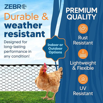 Zebro Plastic Chicken Wire Fence – Flexible Poultry Netting & Garden Fence for Large Chicken Coops, Farm Use, Pet Enclosures & Agriculture – Weatherproof & Rust-Free - 4' x 100' Black
