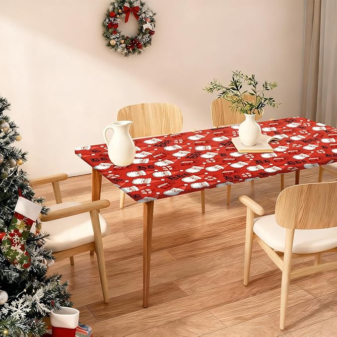 Rectangle Table Cloth Cover Waterproof Elastic Fitted Polyester Fitted Tablecloths for 4 Foot Tables for Indoor,Picnic, Camping, Outdoor （48" x 30"，Christmas Tablecloth）