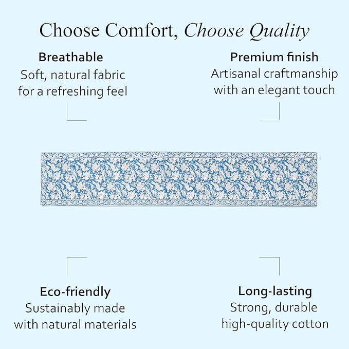 CPC Cotton Table Runner 16x90 Inch Block Printed Long Fall Table Runner for Dining Table, Card Table, Coffee Table, Wedding, Farmhouse & Outdoor Barbeque-Blue Sapphire