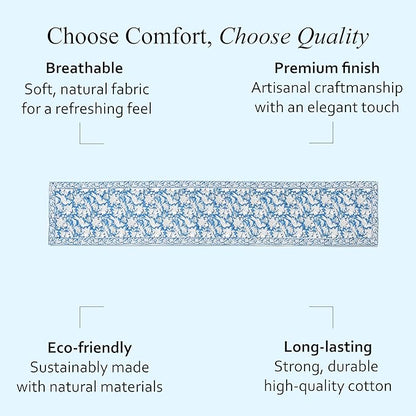 CPC Cotton Table Runner 16x90 Inch Block Printed Long Fall Table Runner for Dining Table, Card Table, Coffee Table, Wedding, Farmhouse & Outdoor Barbeque-Blue Sapphire
