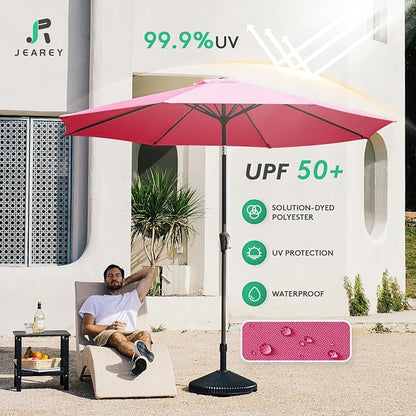 JEAREY 10 ft Outdoor Patio Umbrella w/Tilt and Crank, Rose Pink | 8 Sturdy Ribs - Image 3