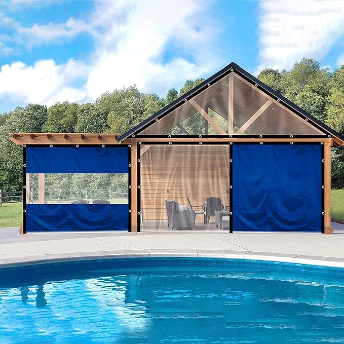 Covers & all Outdoor Clear Panel Curtain, 12 oz Vinyl Outdor Curtains for Patio, Waterproof & Weather Resistant Tarp with Brass Grommets for Pergola, Porch, Gazebos, Balcony (13H x 10W feet, Gray)
