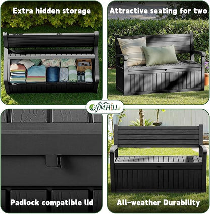 80 Gallon Outdoor Storage Bench, Waterproof Resin Deck Box - Image 5