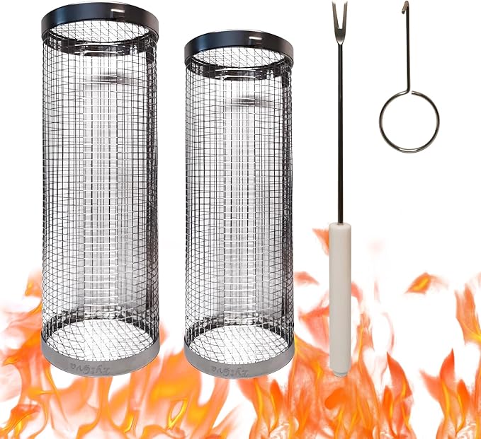 2PCS Grill Basket,Vegetable Grill Basket,Rolling Grill baskets for outdoor grill,grilling gifts for men,Grill Nets,Stainless Steel Grill Basket