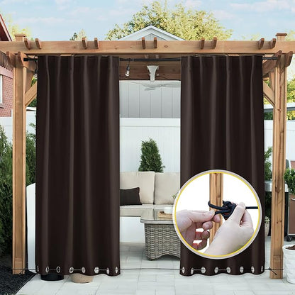 NICETOWN 2 Panels Outdoor Curtains Waterproof Extra Long W52xL108 Brown | by NICETOWN