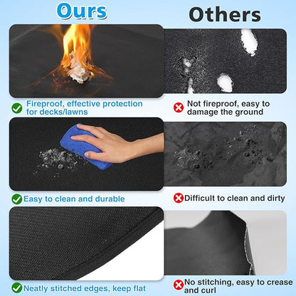 Apipi 39'' Fire Pit Mat Compatible with Solo Stove Ranger - Fireproof Grill Mat Deck Patio Protector, 3-Layer Reusable Easy to Clean Round BBQ Mat for Outdoor Camping Accessories, Black