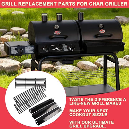 Grill Replacement Parts for Chargriller 5050 4000 4208 3725 3030 2121 2828 2123 2222 3001 9020 Parts, for King Griller 3008 5252, Cast Iron Grates Porcelain Heat Plates for Char Griller Accessories