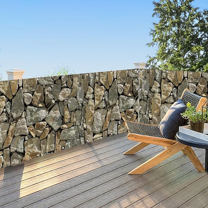 UPGRADE 4'x35'Customized PVC Privacy Fence Screen with Stone Wall Print – Outdoor Waterproof Patio Privacy Cover for Yard, Balcony, Garden Fence Decoration