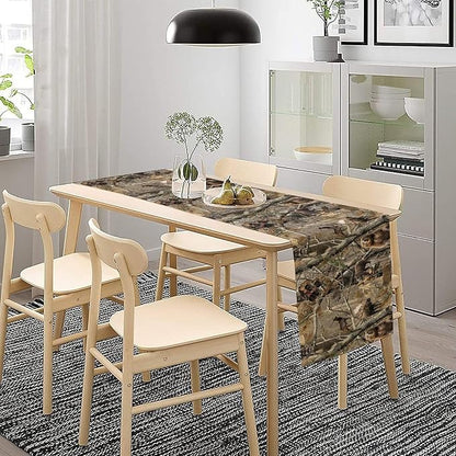 Forest Camouflage Table Runner, Camo Rustic Wildlife Animal Hunting Deer Elk Bird Bear Table Runner for Party Kitchen Dining Banquet 13x36in