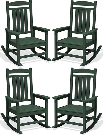 Oversized Outdoor Rocking Chairs Set of 4, HDPE Porch Rocker by KINGYES