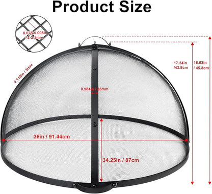 Kodilin Fire Pit Screen 36 Inch Round Fire Pit Spark Screen with Tight-Weave Steel Mesh, Heavy-Duty Firepit Screen Cover Ember Lid with Hinge & Handles for Easy Access and Safe Outdoor Fire Burning