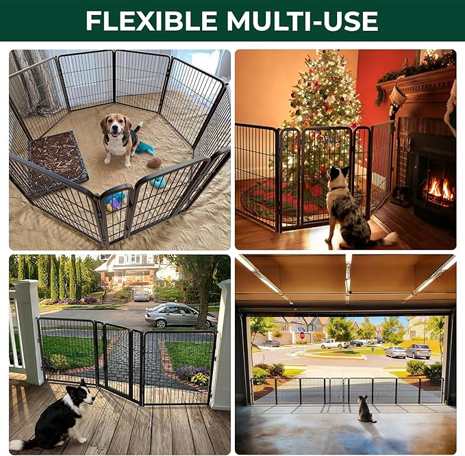 FXW Dog Gate Extra Wide Designed for Indoor Use, Adjustable Width Up to 111-inch Wide (32" H 4 Wire Panels for Small and Medium Dogs), Black