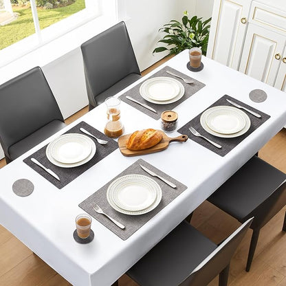 MOSAYT Placemats Set of 8, Heat Resistant Vinyl Place Mats with Coasters, Wipeable Washable Waterproof Oil Proof Faux Leather Table Mats for Kitchen Dining Party Outdoor, 12" x 17", Dark Light Grey