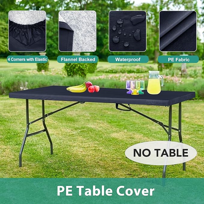 LUSHVIDA 6 Packs Vinyl Tablecloths with Flannel Backing for 6ft Rectangle Folding Table Cloths - Waterproof Plastic Picnic Table Covers with Elastic Corners, 30x72 inch, Navy Blue