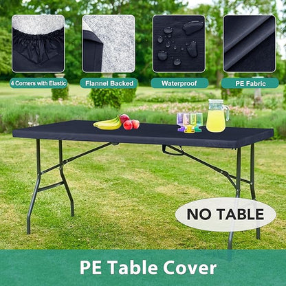 LUSHVIDA 6 Packs Vinyl Tablecloths with Flannel Backing for 4ft Rectangle Folding Table Cloths - Waterproof Plastic Picnic Table Covers with Elastic Corners, 30x48 inch, Navy Blue