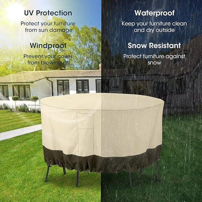 SunPatio Waterproof Outdoor Furniture Covers for Table Chairs Set, UV Resistant Anti-Fading Patio Table Cover, Beige and Olive, Round 72" Dia