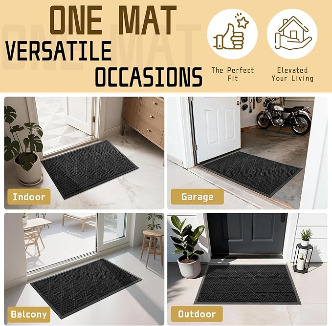 Yimobra Large Door Mat 36x24, All-Weather Waterproof Non-Slip Welcome Matt Outdoor, Heavy Duty Non Slip Doormat for Entryway for Patio and Garage Indoor, Easy Clean, Black