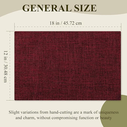 KXN Placemats Set of 8, Dual-Layer Thickened Faux Linen Table Mats, Heat Resistant & Wrinkle-Free, Machine Washable Cloth Place Mats for Kitchen Dining Indoor Outdoor (Red)
