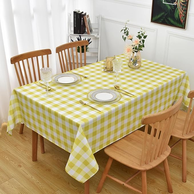 Waterproof Checkered Tablecloth Fabric - Rectangle 58x84 Inch Classic Gingham Buffalo Plaid Table Cloth for Indoor/Outdoor Use - Washable Table Cover for Kitchen, BBQs, and Parties