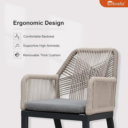 PURPLE LEAF 11 Pieces Patio Dining Set Aluminum Modern Oversize Rectangular Table and Rattan Arm Chairs with Cushions for Kitchen Porch Garden Outdoor Furniture Sets, Dark Grey