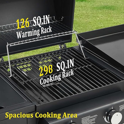 Unovivy 5-Burner Propane Gas Grill and Griddle Combo with Side Burner, BBQ Grills with Built-in Thermometer, 56,000 BTU Barbecue Grill, Oil Tray, Outdoor Patio Garden