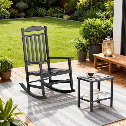 3 Piece Outdoor Rocking Bistro Set, Resin Rocking Chairs Outdoor Indoor - Image 7