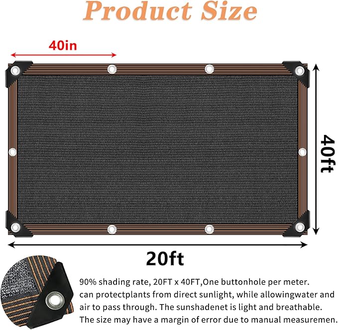 QLOFEI Shade Cloth for Patio, 80-90% Sunblock Shade Sails for Garden Pergola Outdoor, Sun Protection Screen with Grommets, Easier to Hang Neting Covers for Kennel Chicken Coop Lawn, 20x40 FT